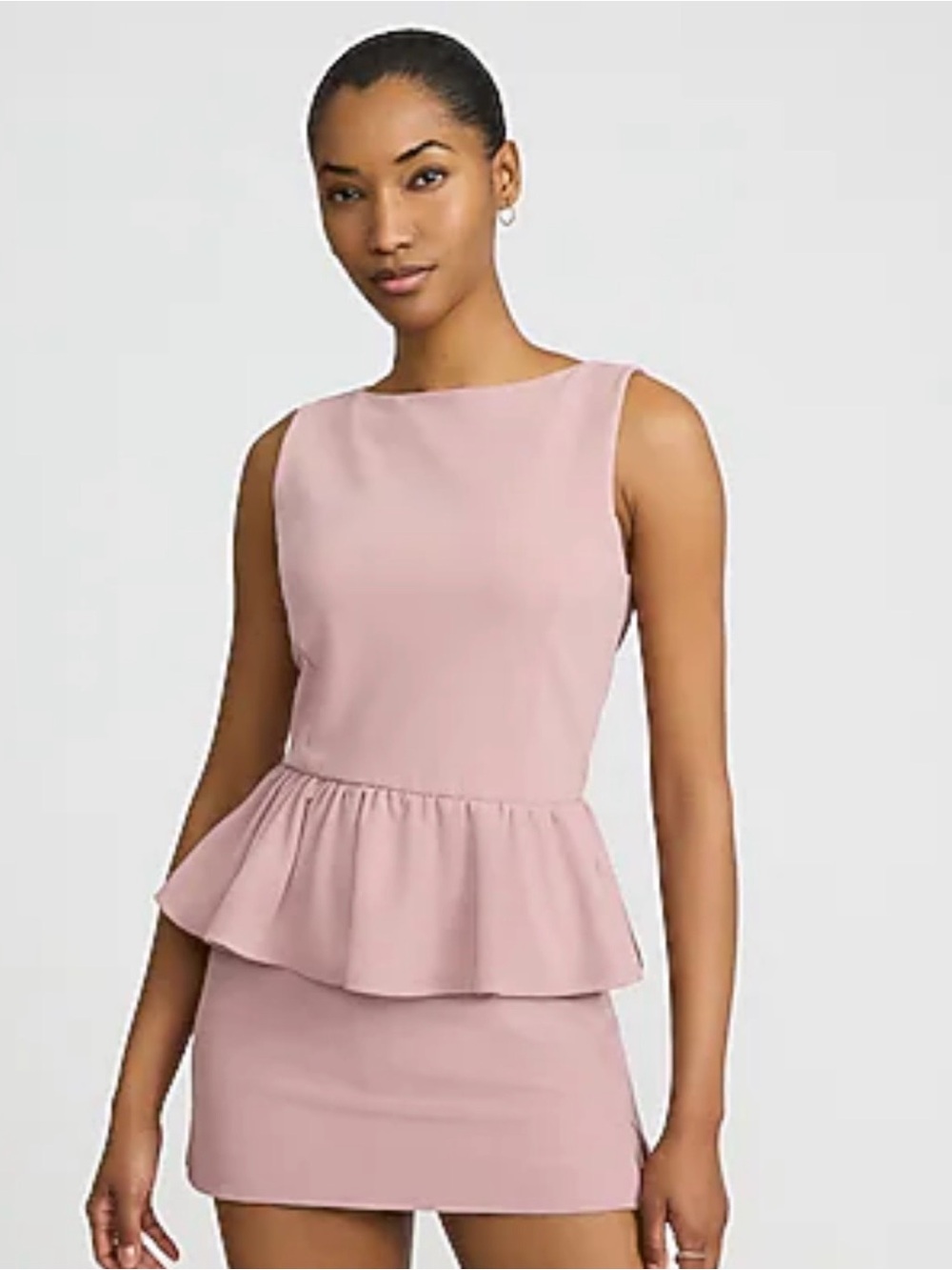 Express Women’s Crepe Boat Neck Peplum Tank Pink